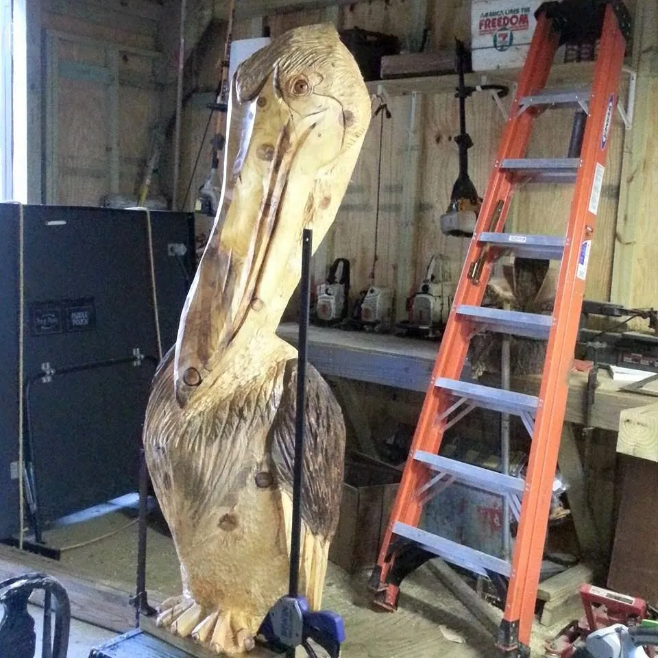 Pelican Carving In The Shop